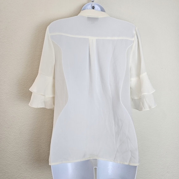ModCloth Ruffle Sleeve Button-Up Blouse White Feminine Workwear Size Small - Picture 7 of 13